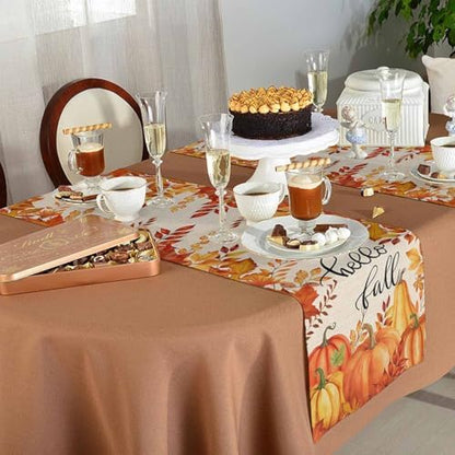Fall Pumpkin Table Runner Dresser Scarf 13 x 60 Inch Harvest Orange Maple Leaves Table Runners Non-Slip Heat Resistant Kitchen Dining Table Decor for Autumn Thanksgiving Holidays Indoor Outdoor