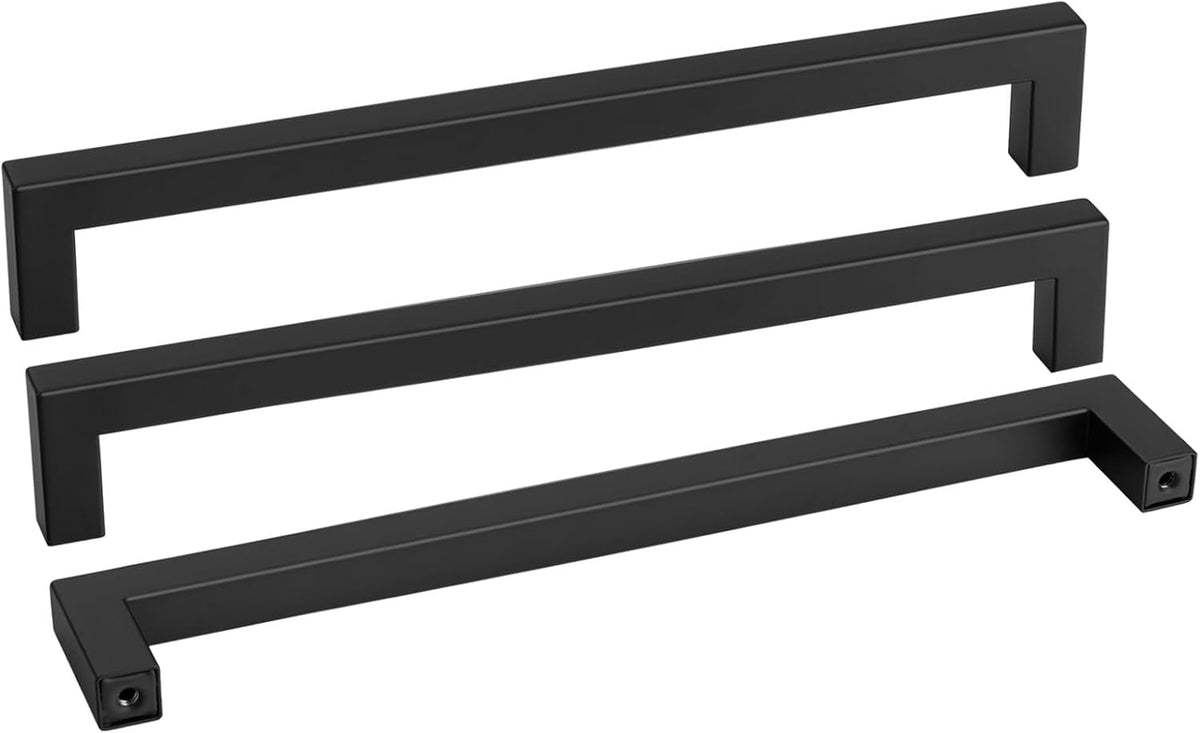 Goldenwarm 45 Pack 12-3/5 Inch Black Matte Black Stainless Steel Cabinet Hardware Square Bar Modern Cabinet Pulls for Kitchen Bathroom Cupboard