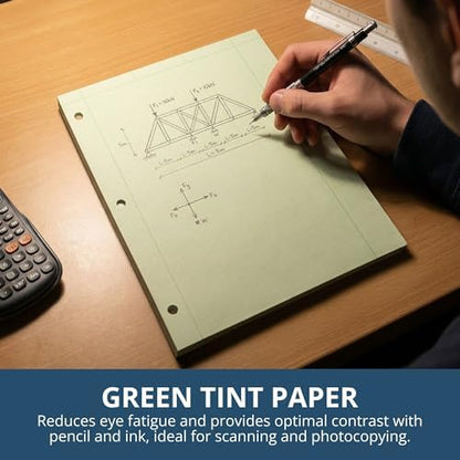 Roaring Spring Graph Ruled Engineering Pad, Engineering Graph Paper Pad, 24 Pack, 5x5 Grid to Edge, 8.5" x 11", 100 Sheets, 3 Hole Punched, Green Tinted Sheets, Made in USA