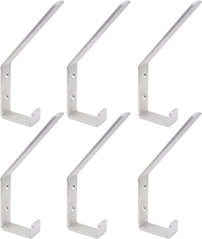 6 Pack Heavy Duty Steel C Style Double Wall Hooks for Indoors and Outdoors - 6 Pack (Brushed Nickel)
