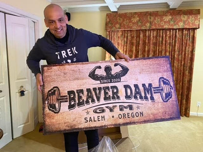 TAILORED CANVASES Personalized Gym Sign Wall Art Decor - Motivational Canvas s for Home Gym, Workout Room, Garage, Fitness Center - Workout Inspirational Posters - Gym Name on Rustic Copper, 48x24in