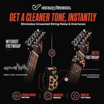 Gruv Gear Fret Wrap & Guitar Mute, Fretwrap for Acoustic, Electric & Bass | String Dampener Recording, Tapping & Practice Accessory (1 Pack, Medium Leopard, Fits 5 String Bass, 7 String Guitar)