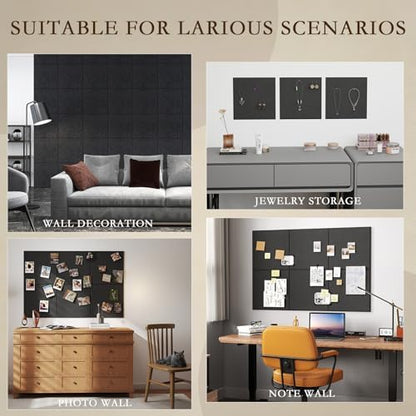 JBER Large Felt Bulletin Board 36" x 24", 6 Pack Felt Wall Tiles, Black