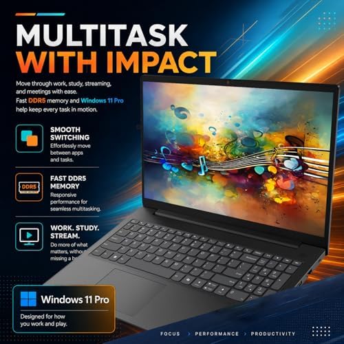 Lenovo 2026 V15 Slim Business Laptop, 15.6" FHD Display, Powerful Intel Quad-Core Processor, 16GB DDR5 RAM, 512GB SSD, Wi-Fi 6, Ethernet(RJ45), HDMI, 8-Hour Battery, Windows 11 Pro, MS 365 for the Web