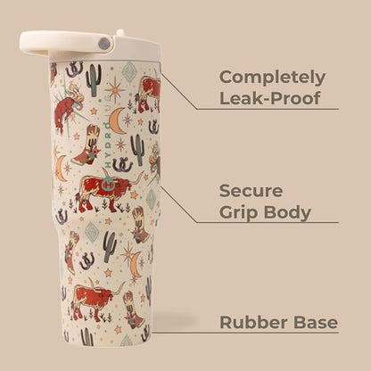 HydroJug Sport - Stainless Steel Tumbler with Straw, Vacuum Insulated, 32oz Leakproof Water Bottle, Ergonomic Design, Reusable, Dishwasher Safe, Rubber Base, Durable for Gym or Outdoors, Rodeo