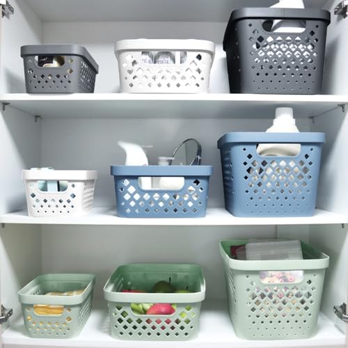 Glad Plastic Storage Basket Set, Value Pack of 6 | Open Storage Bins for Shelves, Bathroom, Pantry, Closet | Nesting Organizer Boxes with Handles, 4 Gallon, Grey