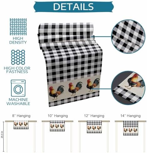 Farm Animals Chicken Table Runner Dresser Scarf 13 x 120 Inch Black White Buffalo Plaid Linen Table Runners Non-Slip Heat Resistant Kitchen Dining Table Decor for Home Holidays Indoor Outdoor
