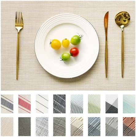 Placemats Set of 4 Vinyl/Plastic Woven Place Mats for Kitchen Table Indoor/Outdoor Washable Placemat Wipeable Dining Table Mats (Beige,4)