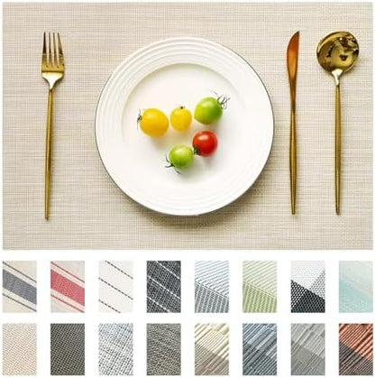 Placemats Set of 4 Vinyl/Plastic Woven Place Mats for Kitchen Table Indoor/Outdoor Washable Placemat Wipeable Dining Table Mats (Beige,4)
