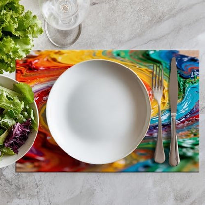 Batmerry Colorful Grunge Macro Closeup Placemats, Multicolor Abstract Art Washable Linen Table Mats for Kitchen Table Double Insulation Decor Dining Set Indoor Outdoor 12X18 in Set of 6