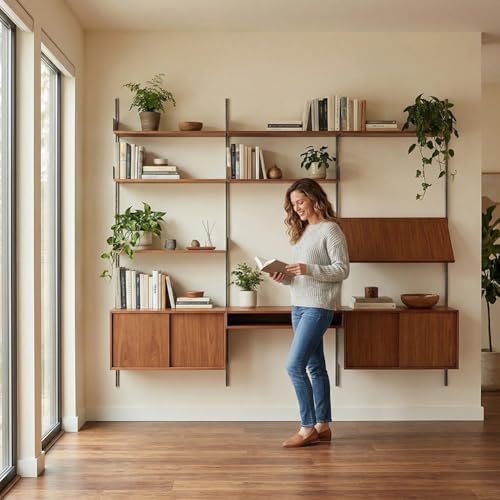 Rygcrud DIY Home Office Bookcase, 4 Tier Shelves with Storage Cabinet, Wall Mount Open Display Closet System for Book Clothing Organizer(200x180cm)