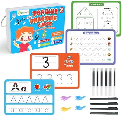 D-FantiX Large Magic Grooved Practice Copybook 5 Pack with Pens & Magic Grooved Writing Practice for Kids Age 3-5