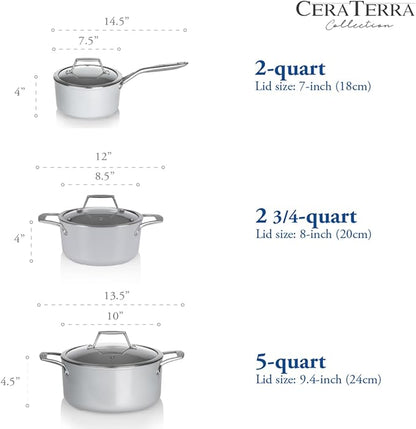 TECHEF - CeraTerra Collection, 2-quart Ceramic Nonstick Saucepan with Glass Lid (PTFE, PFAS, and PFOA Free), Made in Korea (2-quart)