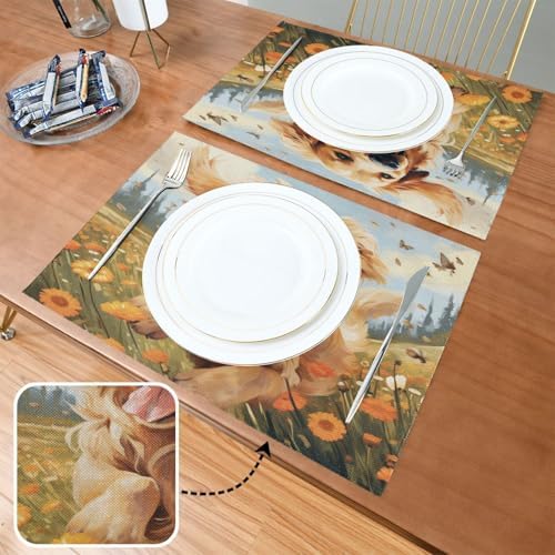 ALAZA Happy Golden Retriever in Flower Field 1 PC Placemats Rectangle Table Mat for Dining Table Restaurant Kitchen Home Decor, 12" x 18"