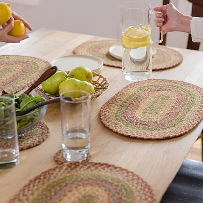 Homespice Azalea Jute Braided Placemats, Oval 13x19 Set of 4