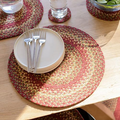 Homespice Cider Barn Braided Placemats for Rustic Decor, Round 15" Set of 2