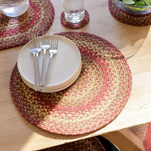 Homespice Cider Barn Braided Placemats for Rustic Decor, Round 15" Set of 6