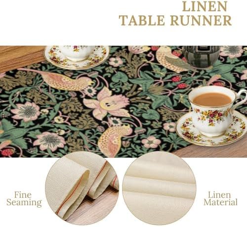 William Morris Floral Table Runner, Vintage Flowers Green Botanical Printed Table Runner for Home Kitchen Dining Table Decoration,13x108 Inch