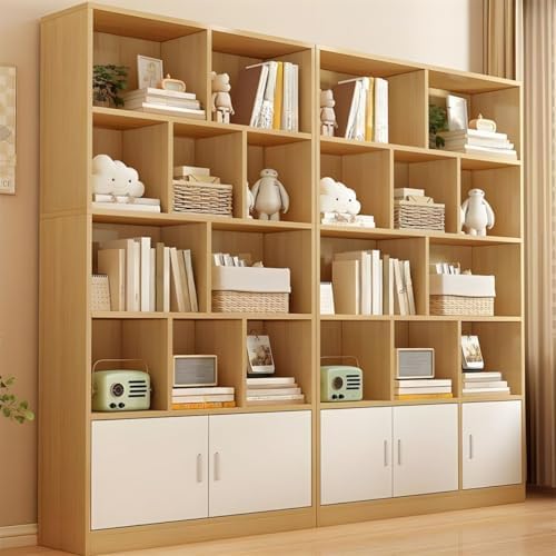 Closed Back Cabinet Wood Standard 9.5'' Wide Bookcase Bookshelf Storage Rack Multi-layered Storage Shelf Cabinet Display Unit Integrated Against the Wall Natural/White 55.1"L x 9.4"W x 70.9"H