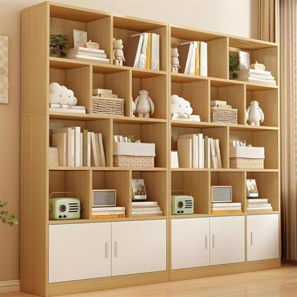 Closed Back Cabinet Wood Standard 9.5'' Wide Bookcase Bookshelf Storage Rack Multi-layered Storage Shelf Cabinet Display Unit Integrated Against the Wall Natural/White 55.1"L x 9.4"W x 70.9"H