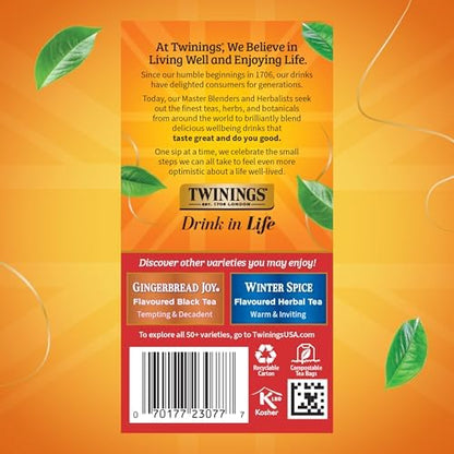 Twinings Christmas Black Tea Individually Wrapped Bags, 20 Count (Pack of 2), Aromatic Cinnamon & Clove, Caffeinated, Enjoy Hot or Iced, 20 Teabags
