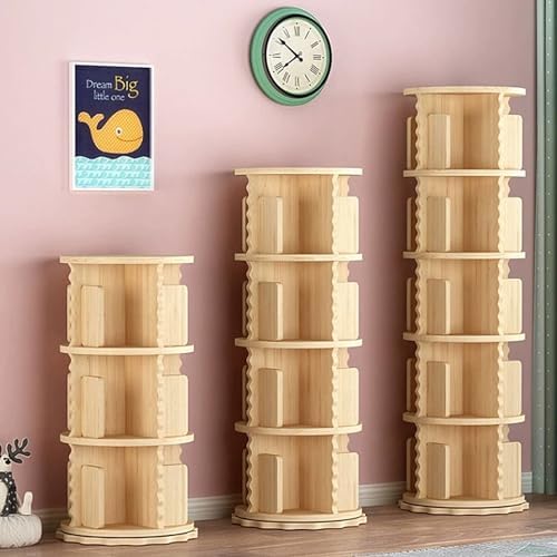 GAMAK Rotating Bookshelf Kids Bookshelf with Storage Small Bookshelf 360 Display 2-4 Tier Floor Standing Bookcase Used in Bedrooms Study Room (Size : Straight Edge, Color : Four)