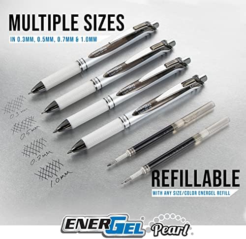 Pentel EnerGel RTX Pearl Liquid Gel Pen, (0.5mm) Needle Tip, Fine Line, Asstd. Ink, 12-Pk