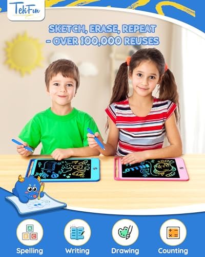 TEKFUN 2 Pack LCD Writing Tablet for Kids, 10 Inch Blue+Pink Doodle Board Drawing Board Reusable Drawing Tablet with Lanyard, Educational Kids Toddler Toys Birthday Gift for Boys Girls 3-12 Years Old