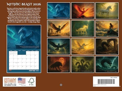 Mythic Beasts Calendar 2026 Wall 12 Month | American Made In The USA