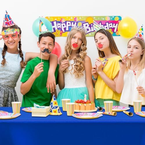CXPSINC 54 Inch X 100 Feet Plastic Table Cover Roll Disposable Tablecloth with Slide Cutter for All Type/Shape Tables | Party, Banquet, Birthdays, Weddings(Blue, 100 Feet)