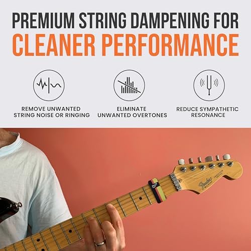 Gruv Gear Fret Wrap & Guitar Mute, Fretwrap for Acoustic, Electric & Bass | String Dampener Recording, Tapping & Practice Accessory (1 Pack, Medium Black/Red/Yellow, Fits 5 String Bass, 7 String