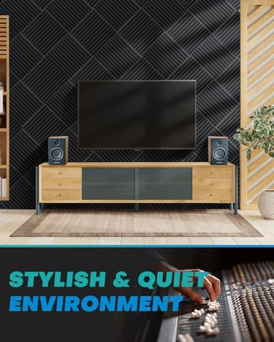 Knightsacoustic 96 Pack Sound Proof Foam Panels for Walls, 1 X 12 X 12 Inches Acoustic Foam Panels, High Density Acoustic Panels Sound Absorbing, Black Noise Cancelling Studio Wedges(NOT ADHESIVE)