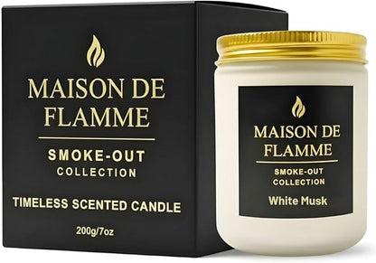 White Musk Odor-Eliminating Scented Candle, 200g/7oz White Jar – Long-Lasting Soy Wax Blend Candle for Smoke, Kitchen & Pet Odors