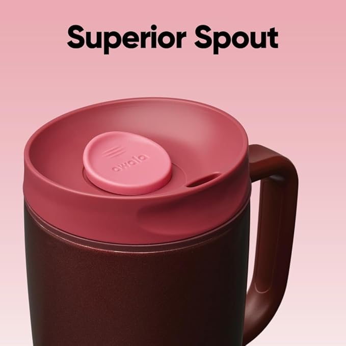 Owala SmoothSip Slider Stainless Steel Insulated Travel Mug with handle, 100% Leak Proof, For Hot and Cold Drinks, Travel Friendly with Sliding Lock Lid, 12oz, BPA Free, Leak Proof, Black Cherry