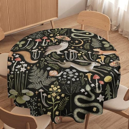 Retro Forest Curtains, Fairy Tale Woodland Wild Animals Moths Owl Snake Cartoon Flowers Mushroom Farmhouse Holiday Tablecloths for Home Kitchen Party Dinner Decor, 36x36in