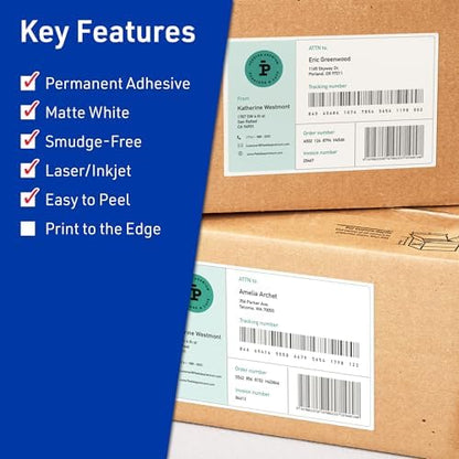 Avery TrueBlock Matte White Rectangle Labels, Sure Feed Technology, 5" x 7", 20 Matte White Labels, Laser/Inkjet Printable, Great for Packaging and Product Merchandising