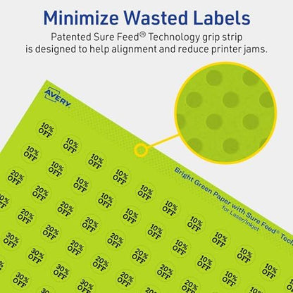 Avery Printable Round Labels, Sure Feed Technology, 1/2" Diameter, Bright Green Labels, Print-to-the-Edge, Laser/Inkjet, 12,320 Total, Great for Price Stickers and Mailing Seals