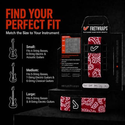 Gruv Gear Fret Wrap & Guitar Mute, Fretwrap for Acoustic, Electric & Bass | String Dampener Recording, Tapping & Practice Accessory (1 Pack, Large Bandana Red, Fits 6 String Bass, 8 String Guitar)