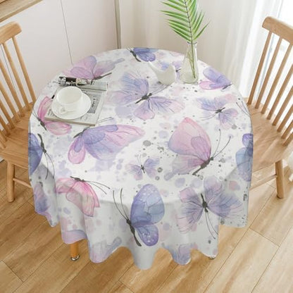 Purple Butterfly Tablecloth, Watercolor Pink Butterfly Abstract Cartoon Print Table Cloth for Farmhouse Kitchen Dinning Room Picnic Parties Home Decor, 70x70in