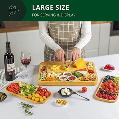 ROYAL CRAFT WOOD Bamboo Cheese Board and Knife Set with Charcuterie Board & Serving Tray with Appetizer Plates & Side Trays (17.5 x 13)