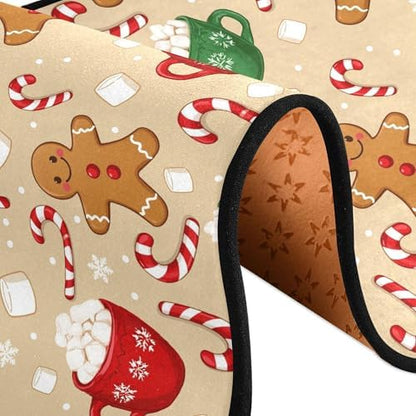 Christmas Gingerbread Man Kitchen Runner Rug 2x6 Ft Winter Cane Candy Kitchen Runner Mat Brown Area Rug Non Slip Washable Floor Carpet for Bathroom Living Room Bedroom Laundry Home Decor