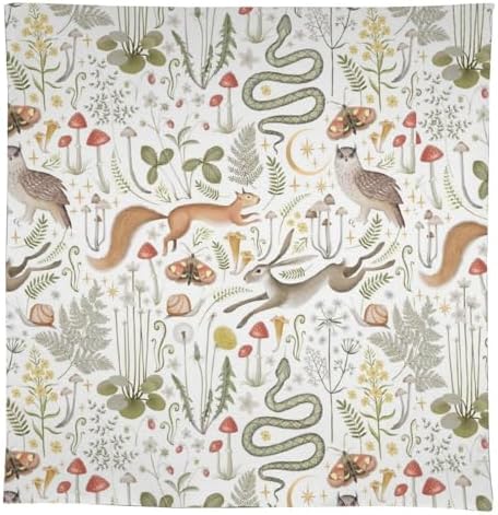 Country Forest Tablecloth, Wild Animal Hare Squirrel Owl Snake Snail Flowers Mushroom Table Cover for Tea Party Weddings Indoor Outdoor Dining 55x75in