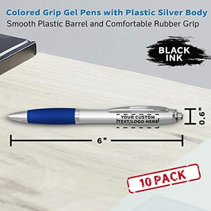 DISCOUNT PROMOS Custom Colored Grip Gel Pens Set of 10, Personalized Bulk Pack - Great for Office, School, Business, Tradeshows, Events - Blue