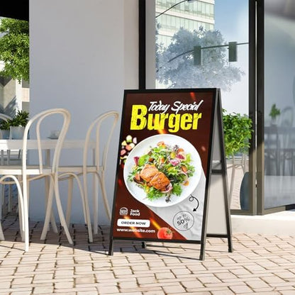 A Frame Sign 24x36 Inch Sandwich Board, Heavy Duty Double-Sided Folding Sidewalk Signboard, Slide-in Steel Metal Frame Sign Display Holder for Outdoor & Indoor Street Poster, Businesses, Advertising