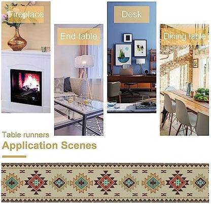 Aztec Southwest Table Runner,Ethnic Geometric Table Runners Dresser Scarves Table Setting Decor for Garden Farmhouse Wedding Party Holiday Dinner Home 13x120 Inch