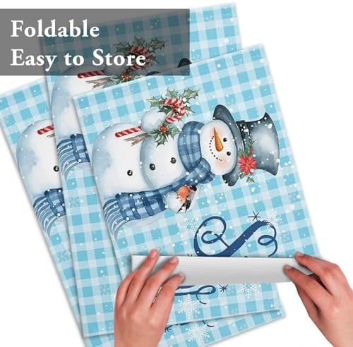 Snowman Christmas Placemats Set of 4, Let It Snow Winter Holiday Heat Resistant Washable Table Place Mats Blue White Buffalo Plaid Table Linens Party Holiday Decor for Kitchen Dining Outdoor Indoor