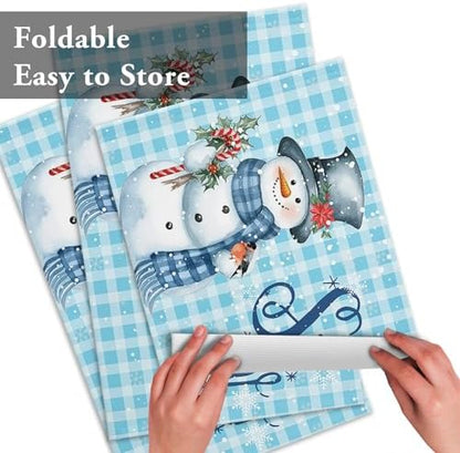 Snowman Christmas Placemats Set of 4, Let It Snow Winter Holiday Heat Resistant Washable Table Place Mats Blue White Buffalo Plaid Table Linens Party Holiday Decor for Kitchen Dining Outdoor Indoor