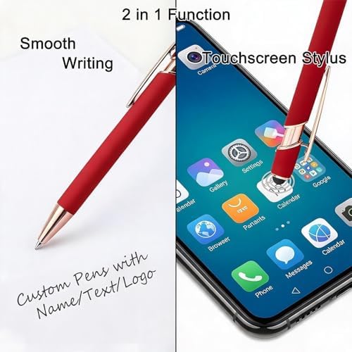 Personalized Pens Ballpoint with Stylus, Black, 10 Pcs