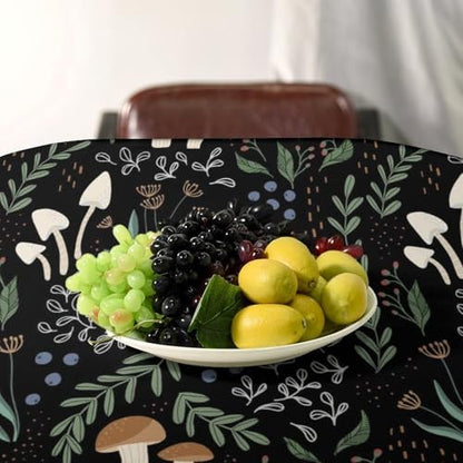 Mushroom Tablecloth, Cartoon Green Leaves Mushroom Wildflower Plant Botanical Herb Nature Garden Print Table Cloth for Home Kitchen Outdoor Party Picnic Wedding Decor 55x75in
