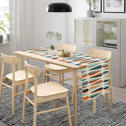 Mid Century Modern Table Runner Retro Blue Orange Grey Water Droplets Geometric Table Runner for Kitchen Dining Room Dining Table Decoration 13x108in